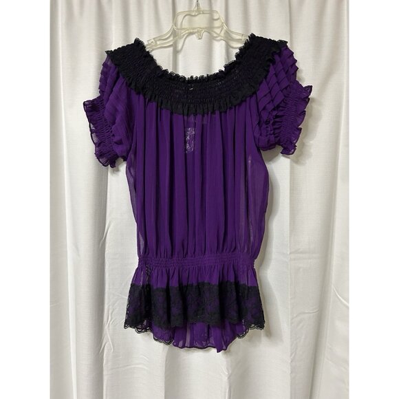 Vintage Rampage Y2K Purple Lace Sheer Whimsigoth Witchy Fairy L Top Blouse - Picture 5 of 6